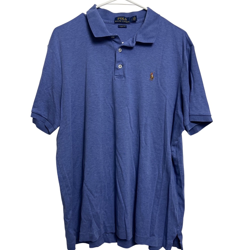 Polo Ralph Lauren Mens Classic Fit SS Polo Shirt Blue Purple L Flesh Pony Preppy